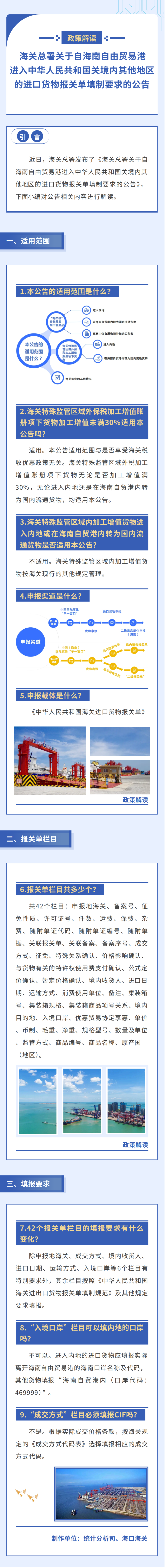 政策解读  海关总署关于自海南自由贸易港进入中华人民共和国关境内其他地区的进口货物报关单填制要求的公告